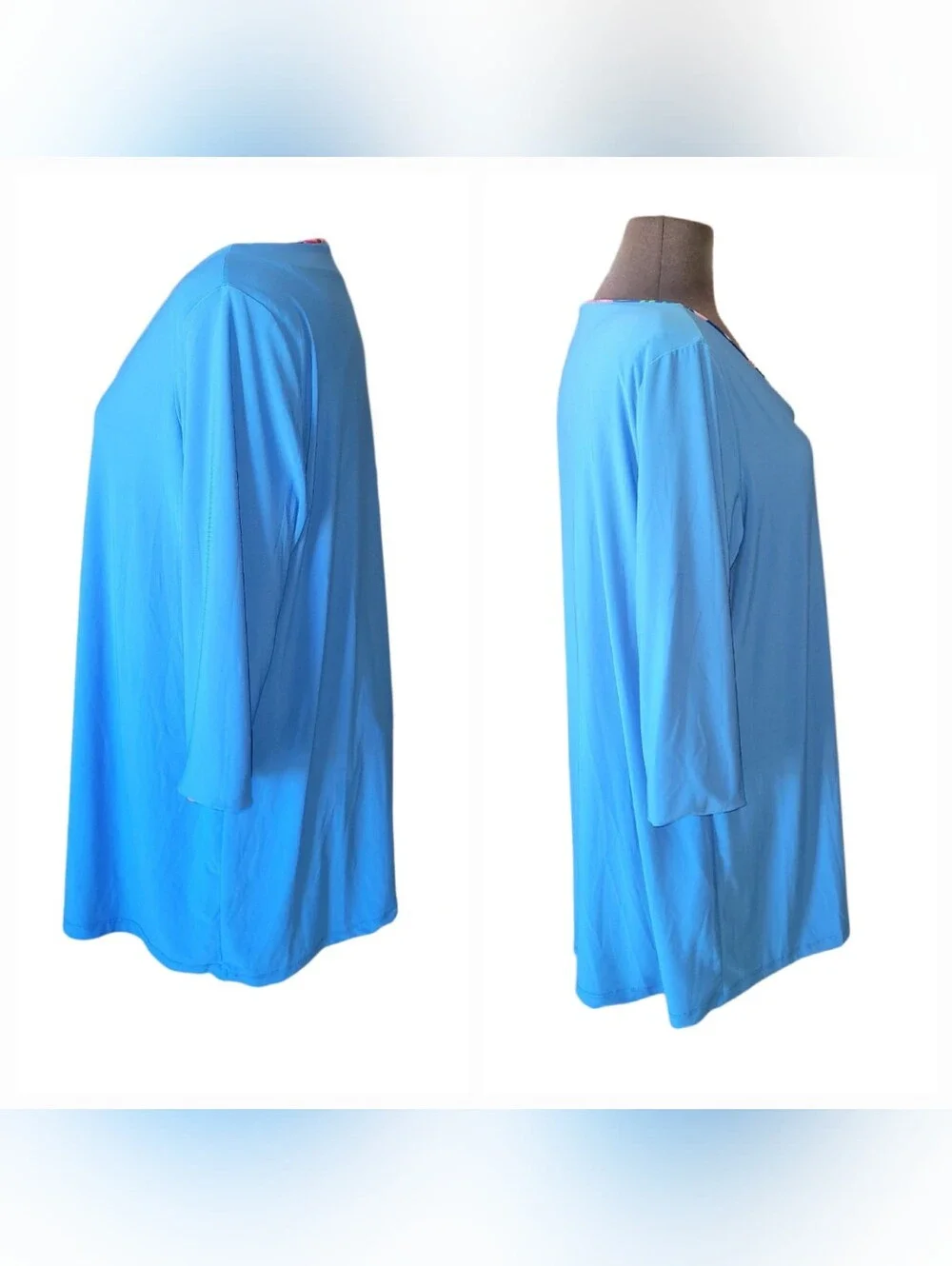 Attitudes By Renee Reversible Women’s V-Neck Tunic Top  Blue Floral & Solid Blue - Picture 4 of 16